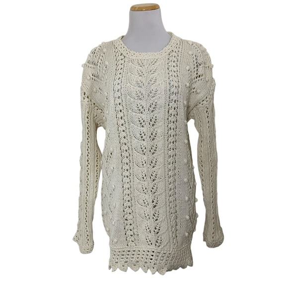 Vtg Chaus Longline Cable Knit Hobnail Sweater Womens M Ramie Cotton Cottage - Picture 1 of 17